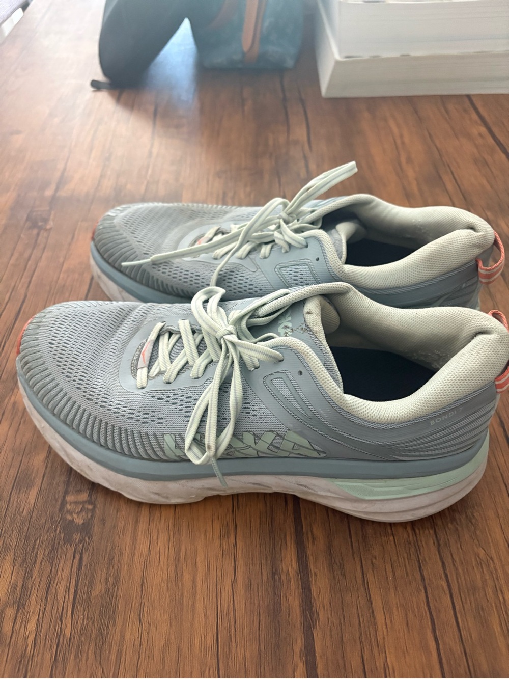 Hoka One One Women's Pale Gray and Mint Cushion Running Sneakers